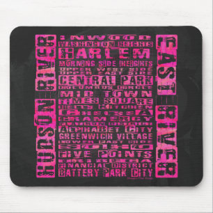 NYC Neighborhoods Hot Pink Mouse Pad