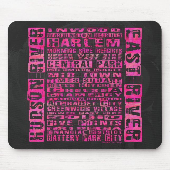 NYC Neighborhoods Hot Pink Mouse Pad (Front)