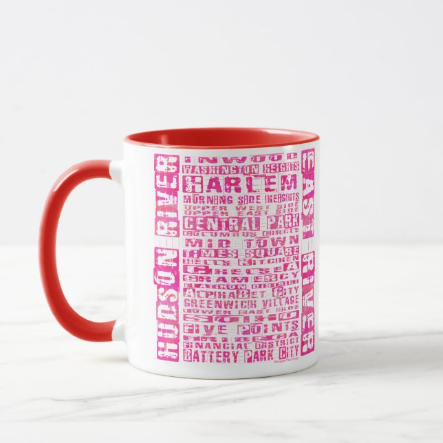 NYC Neighborhoods Hot Pink Mug (Left)