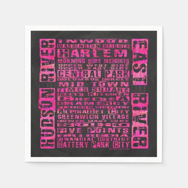 NYC Neighborhoods Hot Pink Napkins (Front)