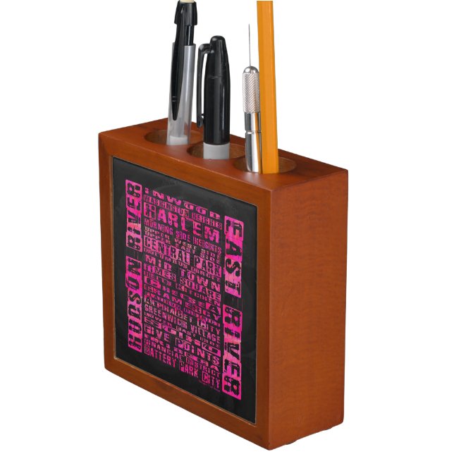 NYC Neighborhoods Hot Pink Pencil/Pen Holder (In Situ)