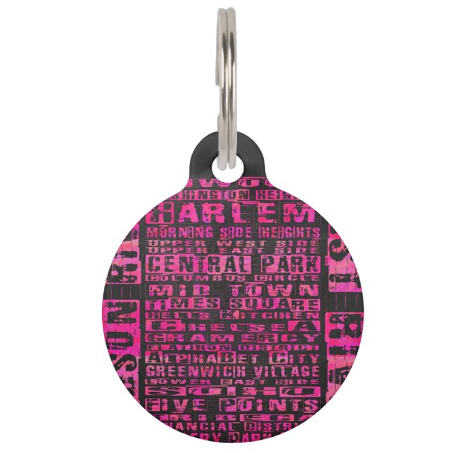 NYC Neighborhoods Hot Pink Pet Name Tag (Front)