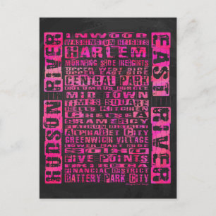 NYC Neighborhoods Hot Pink Postcard