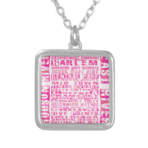 NYC Neighborhoods Hot Pink Silver Plated Necklace