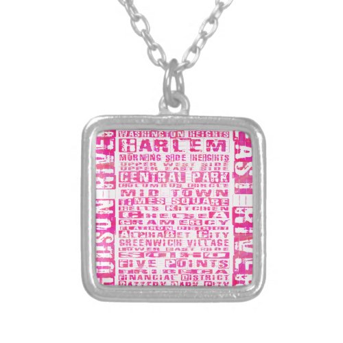 NYC Neighborhoods Hot Pink Silver Plated Necklace