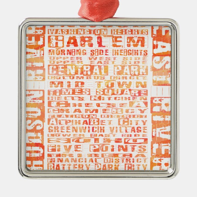 NYC Neighborhoods Orange Metal Ornament (Front)