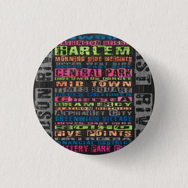 NYC Neighborhoods Rainbow Button (Front)