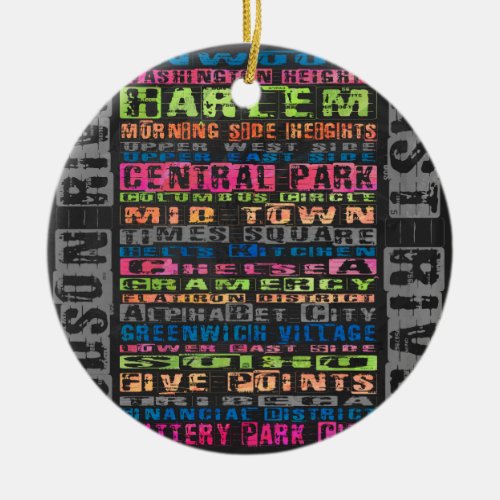 NYC Neighborhoods Rainbow Ceramic Ornament