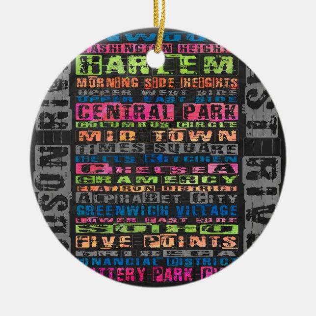 NYC Neighborhoods Rainbow Ceramic Ornament (Front)