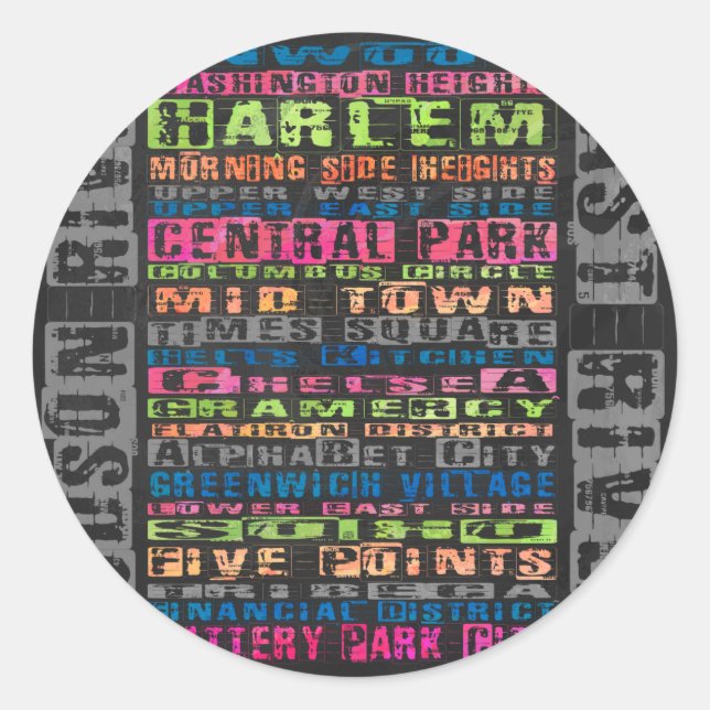 NYC Neighborhoods Rainbow Classic Round Sticker (Front)
