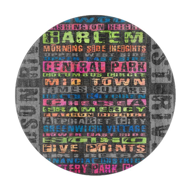 NYC Neighborhoods Rainbow Cutting Board (Front)