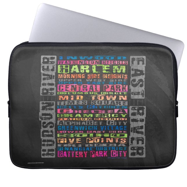 NYC Neighborhoods Rainbow Laptop Sleeve (Front)