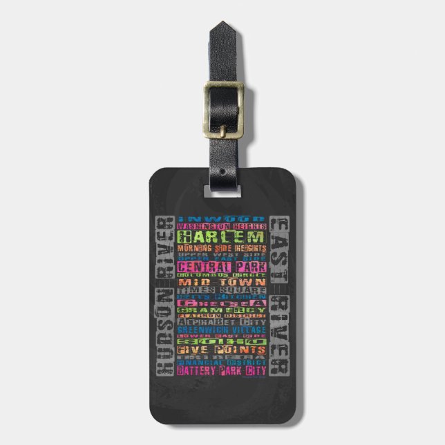 NYC Neighborhoods Rainbow Luggage Tag (Front Vertical)
