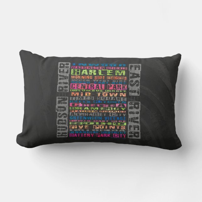 NYC Neighborhoods Rainbow Lumbar Pillow (Front)