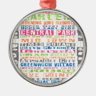 NYC Neighborhoods Rainbow Metal Ornament