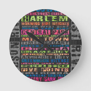 NYC Neighborhoods Rainbow Round Clock