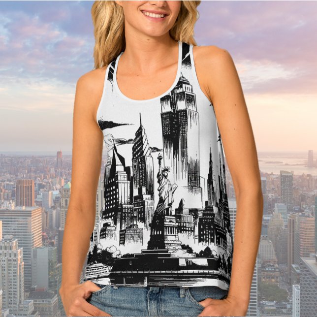 NYC New York Black White Graphic Women's Tank Top  (Premium graphic tank featuring  New York NYC landscape and skyline.)