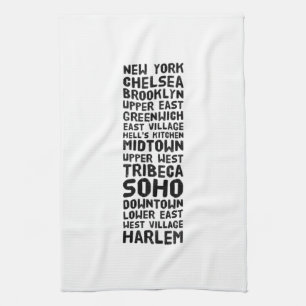 NYC New York City Black and White Neighborhoods Kitchen Towel