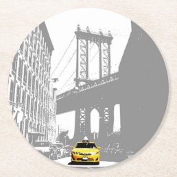 Nyc New York City Brooklyn Bridge Yellow Taxi Round Paper Coaster