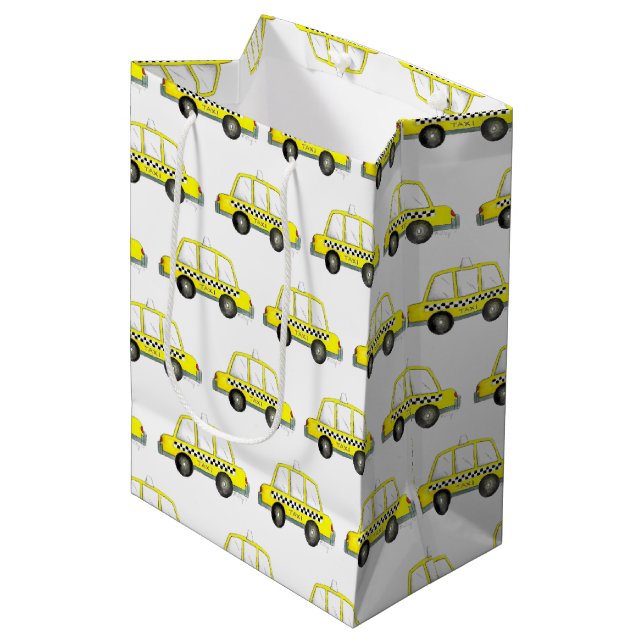 NYC New York City Checkered Yellow Taxi Cab Medium Gift Bag (Front Angled)
