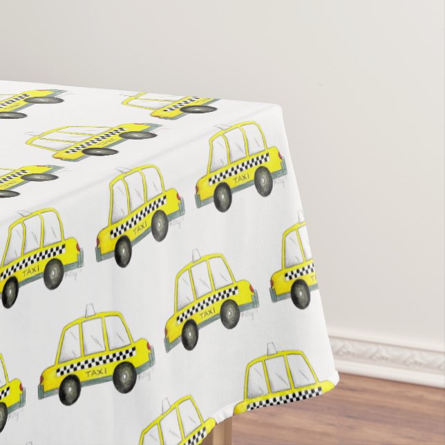 NYC New York City Checkered Yellow Taxi Cab Tablecloth (In Situ)