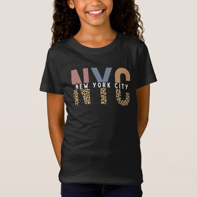 NYC New York City Cheetah print Typography  T-Shirt (Front)