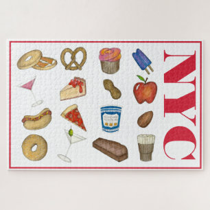 NYC New York City Foods Pizza Pretzel Cheesecake Jigsaw Puzzle