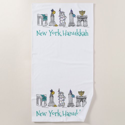 NYC New York City Hanukkah Chanukah Holiday Beach Towel