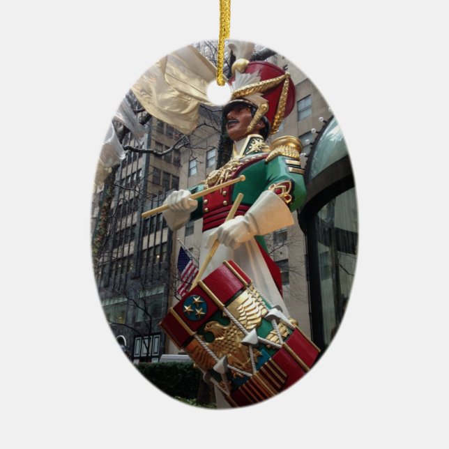 NYC New York City Holiday Drummer Boy Christmas Ceramic Ornament (Front)