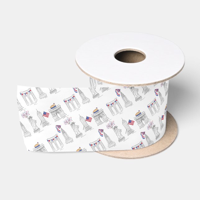 NYC New York City July 4th Patriotic Fireworks USA Satin Ribbon (Spool)