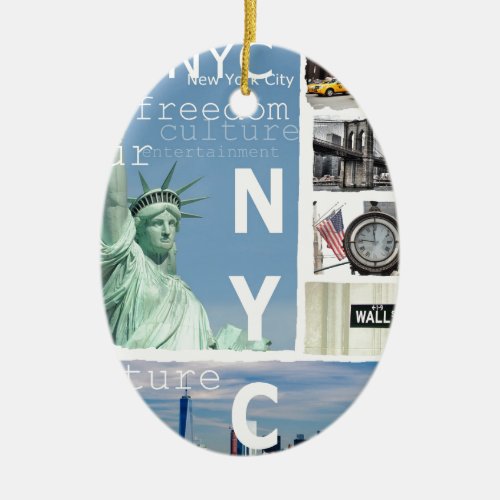 Nyc New York City Liberty Statue Brooklyn Bridge Ceramic Ornament