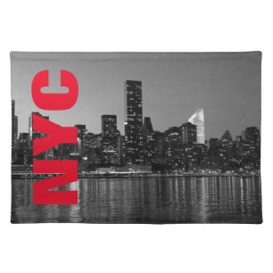 NYC New York City Manhattan Night Black White Cloth Placemat