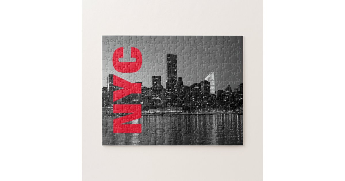 NYC New York City Manhattan Night Black White Jigsaw Puzzle | Zazzle