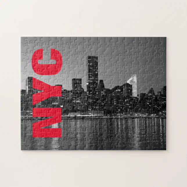 NYC New York City Manhattan Night Black White Jigsaw Puzzle | Zazzle