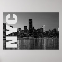 New York City Skyline Black & White Panoramic Wall Decor - Lower Manhattan,  Liberty & Ellis Islands