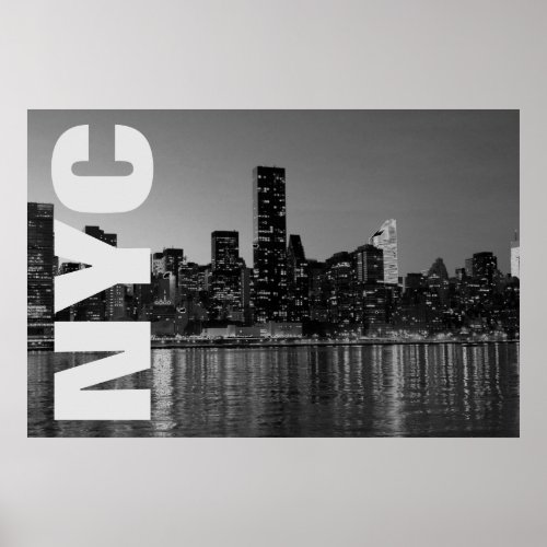 NYC New York City Manhattan Night Black White Poster