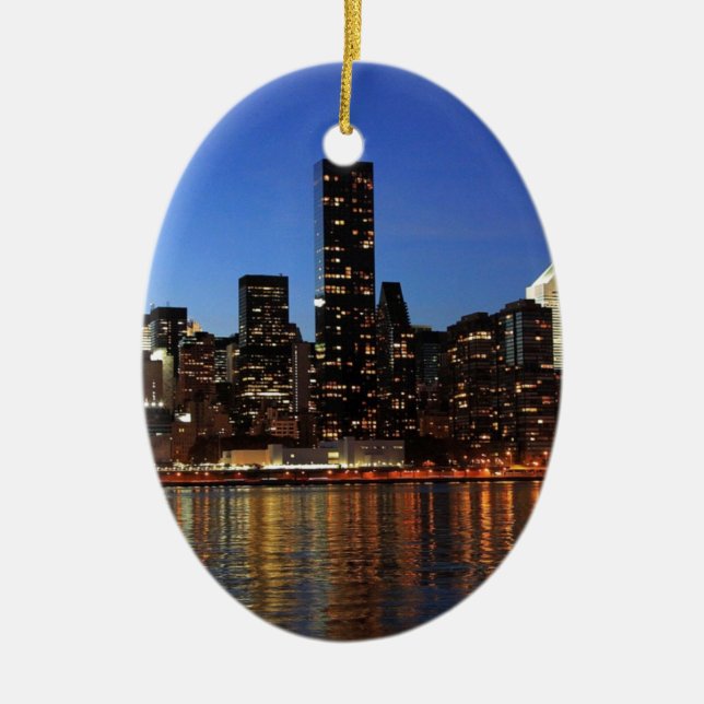 NYC New York City Manhattan Night Ceramic Ornament (Front)