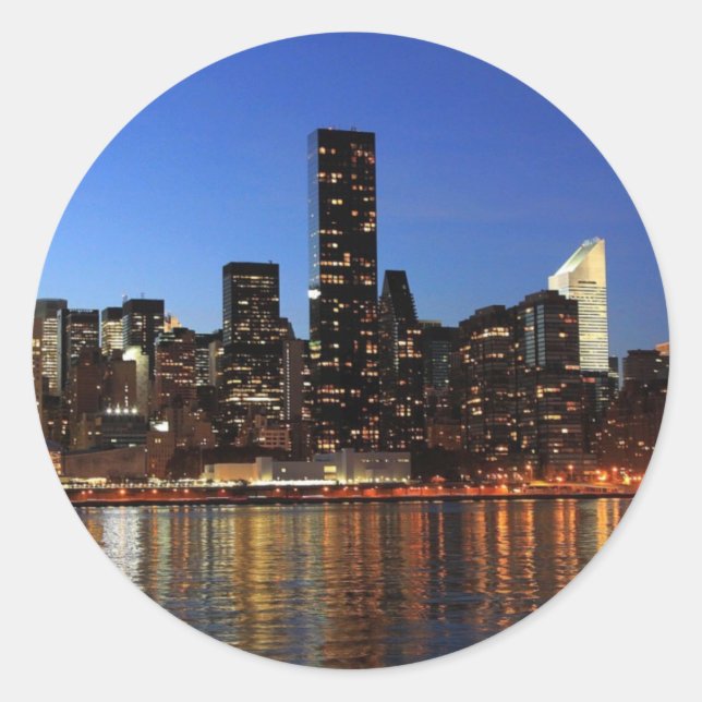 NYC New York City Manhattan Night Classic Round Sticker (Front)
