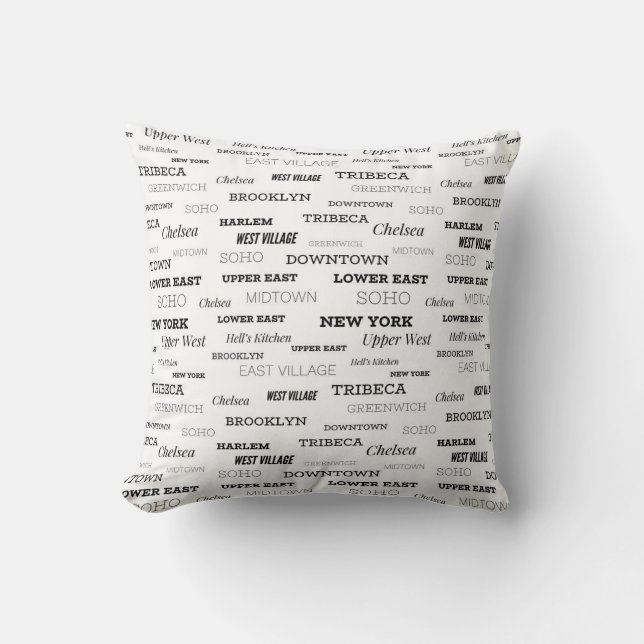 NYC New York City Neighborhood Throw Pillow (Front)