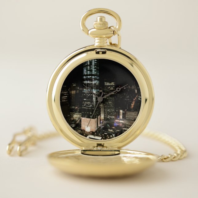 NYC New York City Night Skyline Architecture Light Pocket Watch (Inside)