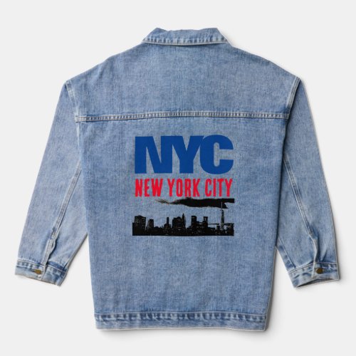 NYC New York City USA Retro Vintage Navy Blue Denim Jacket