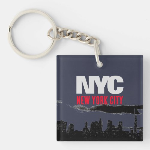 NYC New York City USA Retro Vintage Navy Blue Keychain