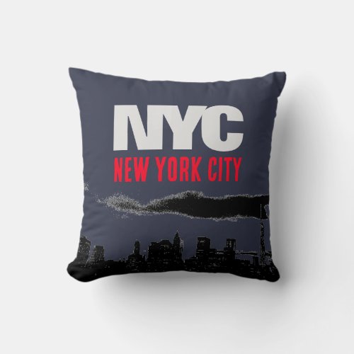 NYC New York City USA Retro Vintage Navy Blue Throw Pillow