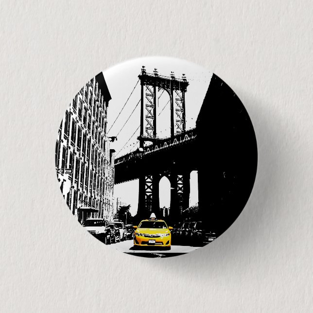 Nyc New York City Yellow Taxi Brooklyn Bridge Button (Front)
