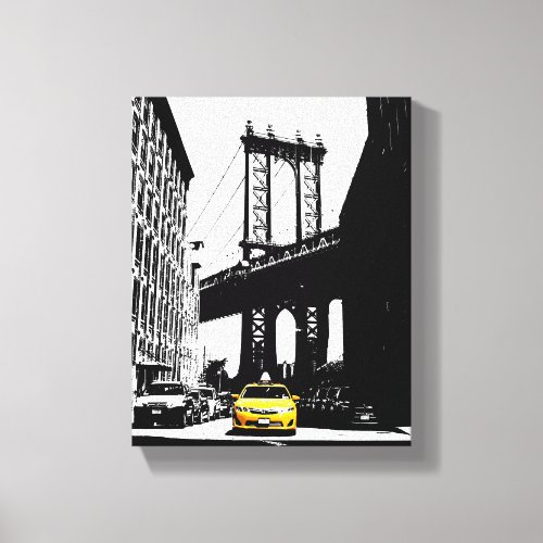 Nyc New York City Yellow Taxi Brooklyn Bridge Canvas Print