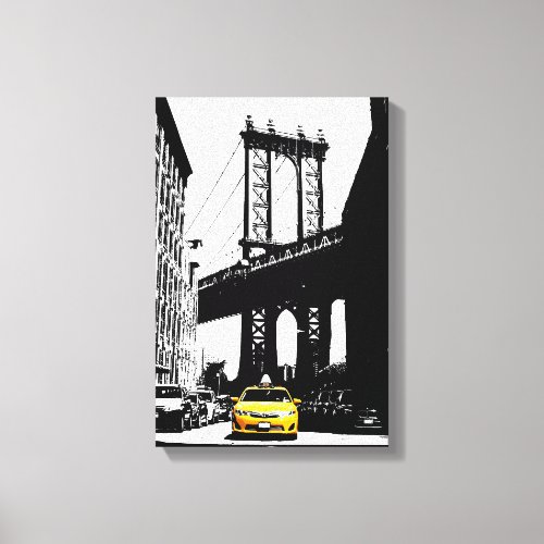 Nyc New York City Yellow Taxi Brooklyn Bridge Canvas Print
