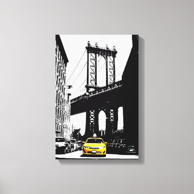 Nyc New York City Yellow Taxi Brooklyn Bridge Canvas Print (Front)