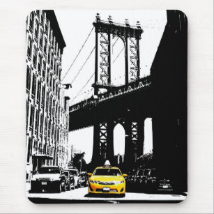 Nyc New York City Yellow Taxi Brooklyn Bridge Mouse Pad