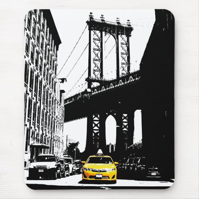 Nyc New York City Yellow Taxi Brooklyn Bridge Mouse Pad (Front)