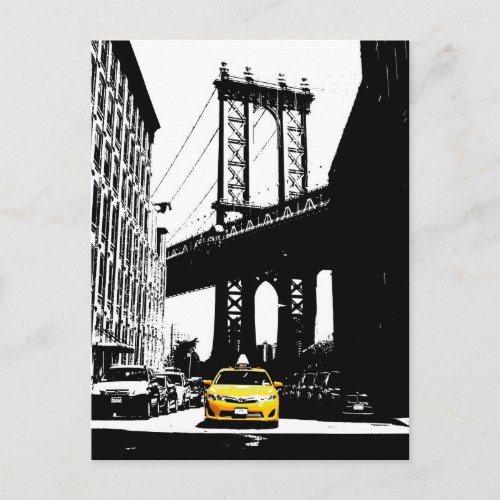Nyc New York City Yellow Taxi Brooklyn Bridge Postcard